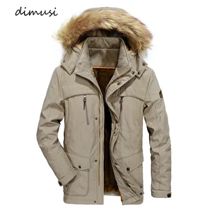 DIMUSI зимние мужские куртки-бомберы, повседневные мужские флисовые теплые парки средней длины, пальто, Мужская армейская ветровка с меховым воротником