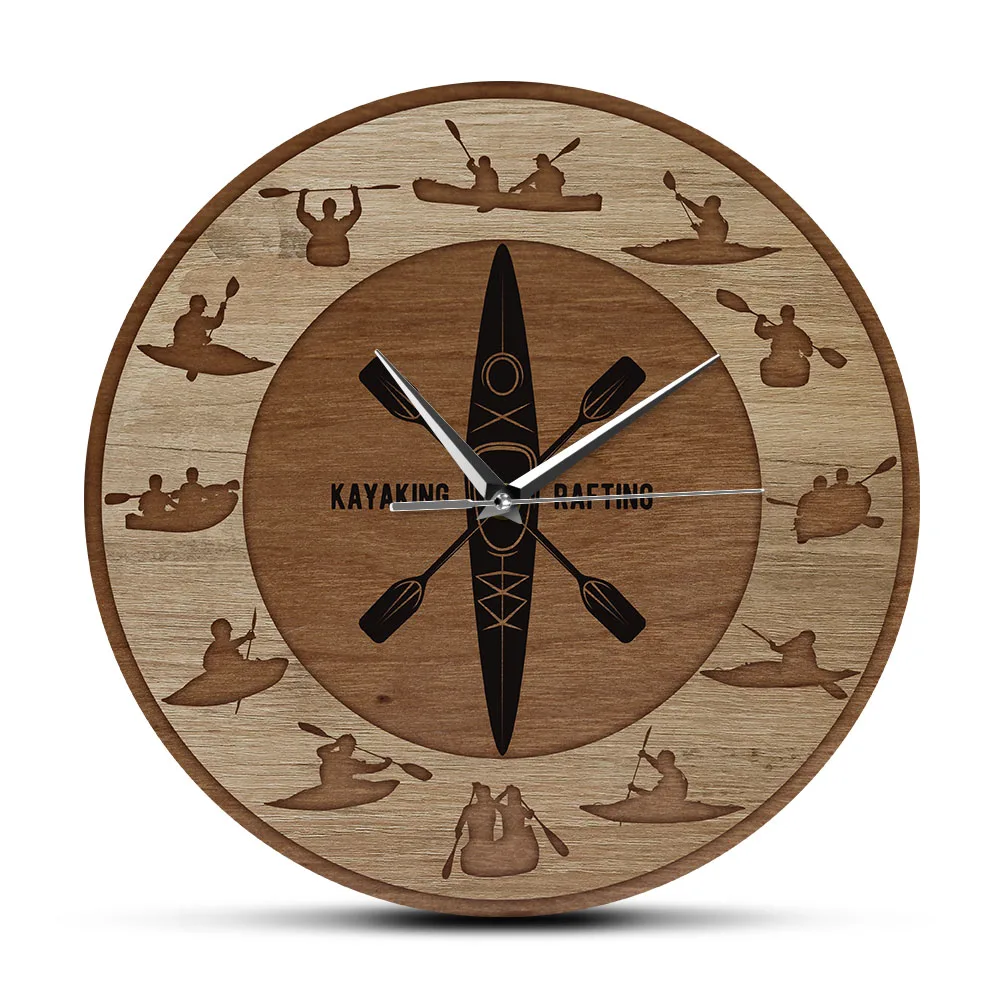 Симметричные настенные часы с печатью каякинга, бесшумные, с изображением плывущих людей на каноэ, искусство для любителей активного отдыха на природе, подарок для энтузиастов каякинга.