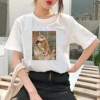 womens t shirt kawaii cat oil painting print t shirt basic o neck short sleeved ladies graphic girl t shirt mujer camisetas
