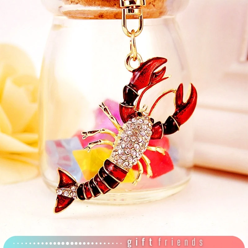 

Crystal Lobstal Keychain 3D Lobster Shape Rhinestone Insect Character Pendant Keyring Fashion Enamel Car Key Chain Jewelry