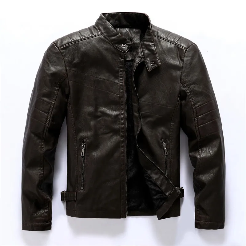 Мужская мотоциклетная куртка из искусственной кожи толстая и теплая с бархатным