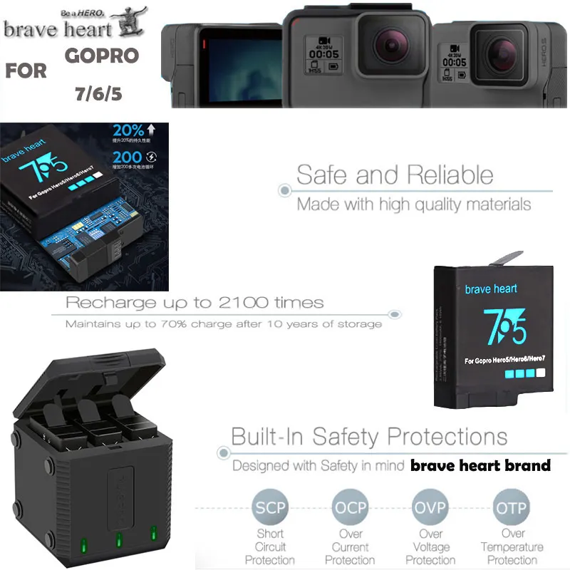 Полностью декодированный аккумулятор Go pro hero 5 hero 6+ 3 порта type-c зарядное устройство для GoPro Go pro hero 5 6 7 hero 7 black аксессуары для камеры