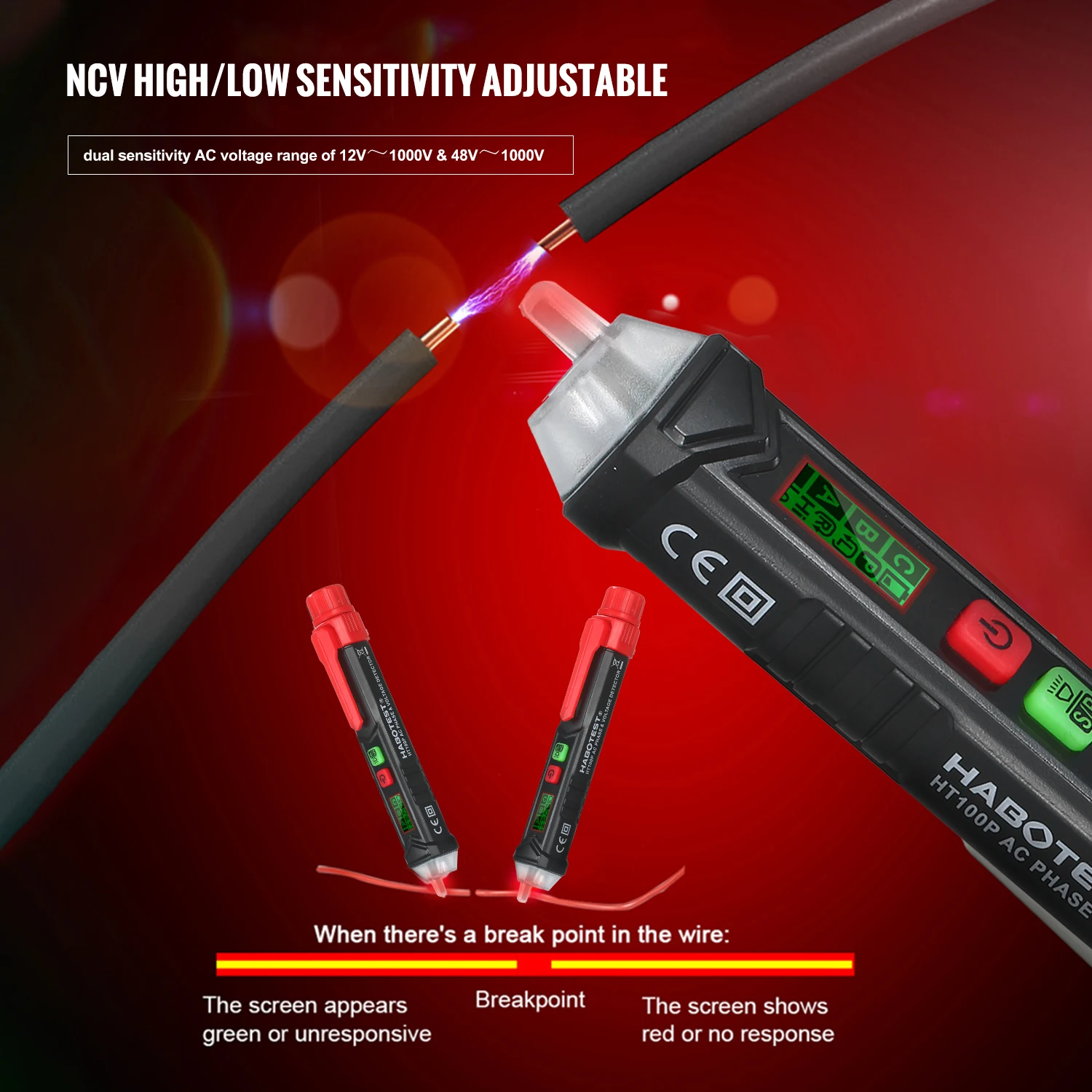 Вольтметр HABO TEST HT100P Бесконтактный тестовый карандаш ЖК цифровой тестер