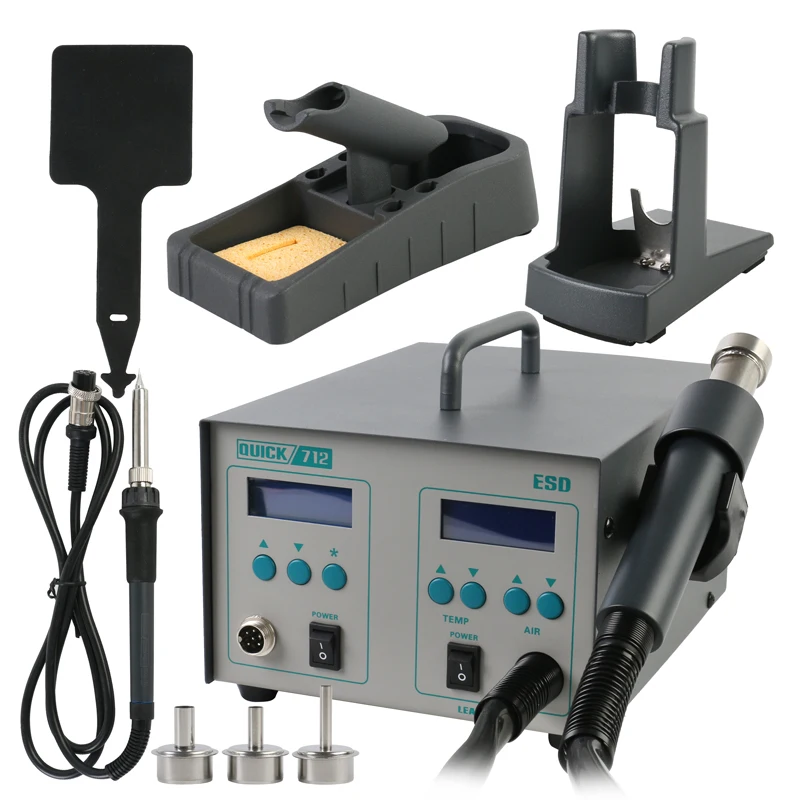 

QUICK 712 2 In 1 Intelligent ESD Rework System 1000W Desoldering Heat Gun + Soldering Station Lead Free Welding