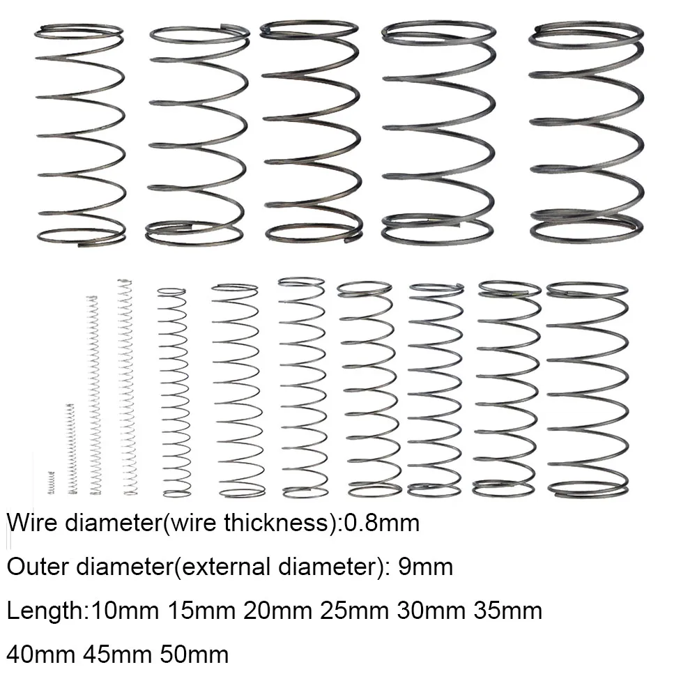 

10PCS 0.8*9*10-50mm Spring Steel Small Compression Release Mechanical Return Spring Pressure Spring OD 9mm 0.8x9x10-50mm