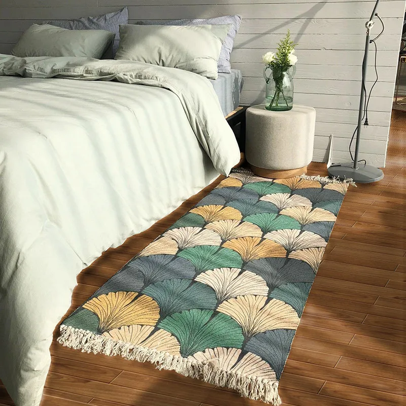 Carpets For Bed Room Nordic Rectangular Cotton Linen Bedside Tapetes Machine Washable Printed Retro Rugs Home Door Mat Entrance