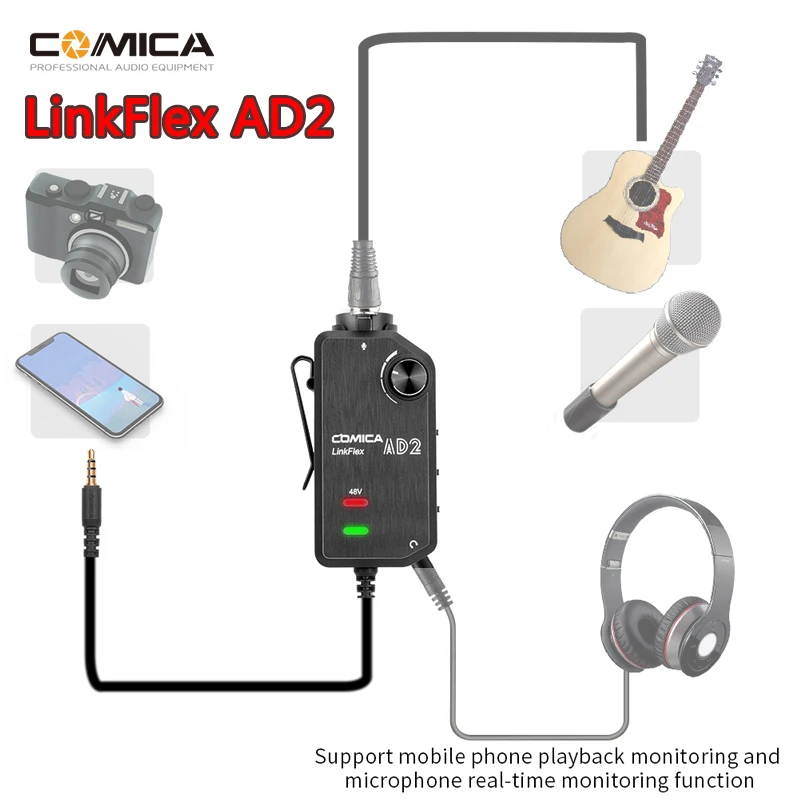 Адаптер преобразователя Comica LinkFlex AD2 разъем XLR 6 35 мм 3 5 аудио с фантомным питанием