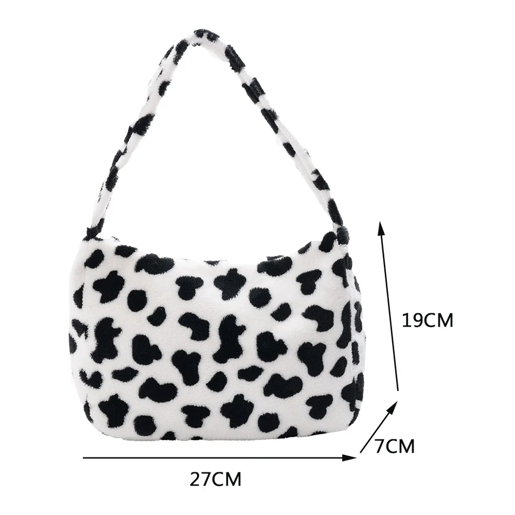 

Fashion Women Plush Shoulder Handbags Casual Ladies Cow Printed Daily Underarm Bag