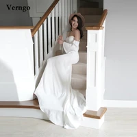 verngo simple stretch satin mermaid wedding dresses off the shoulder sleeves sweetheart sweep train bridal gowns plus size