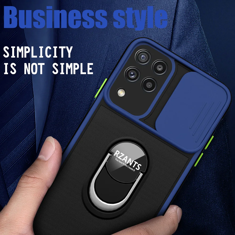 Rzants For Samsung Galaxy A22 4G Case Anti fingerprint Shockproof 360 Rotation Ring Holder Lens Protection Thin Phone Cover