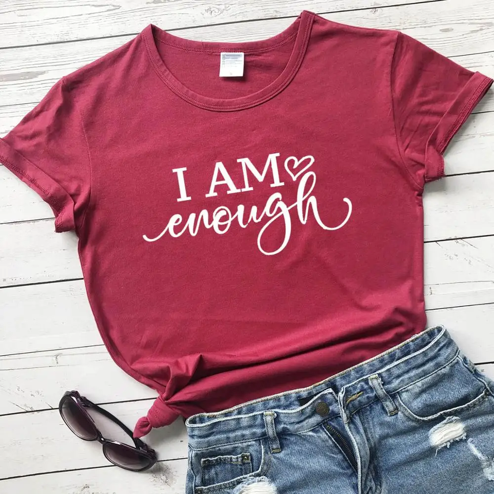 

I am Enough heart graphic women fashion slogan quote religion Christian Bible baptism t shirt slogan tees vintage tops L591