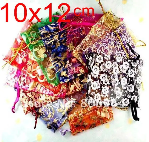 

50pcs 12x10cm Love heart flower 20color chinese Christmas / Wedding voile gift bag Organza Bags Jewlery packing Gift Pouch BZ03