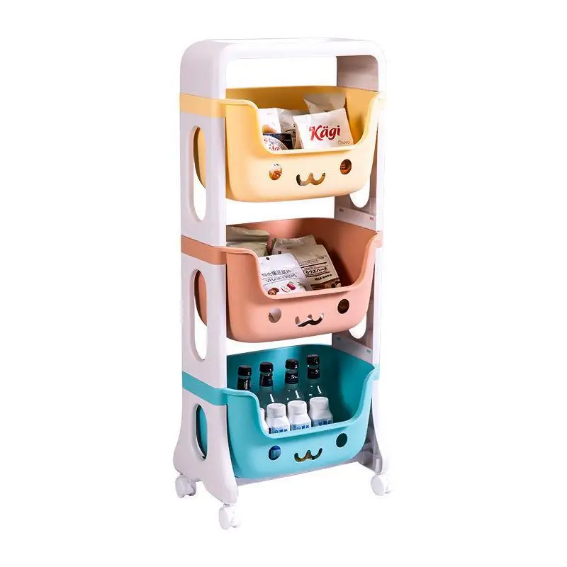 

Children's Toy Storage Rack Home Bedroom Bedside Snacks Finishing Multi-layer Macaron Color Trolley Cart Storage Floor Storage