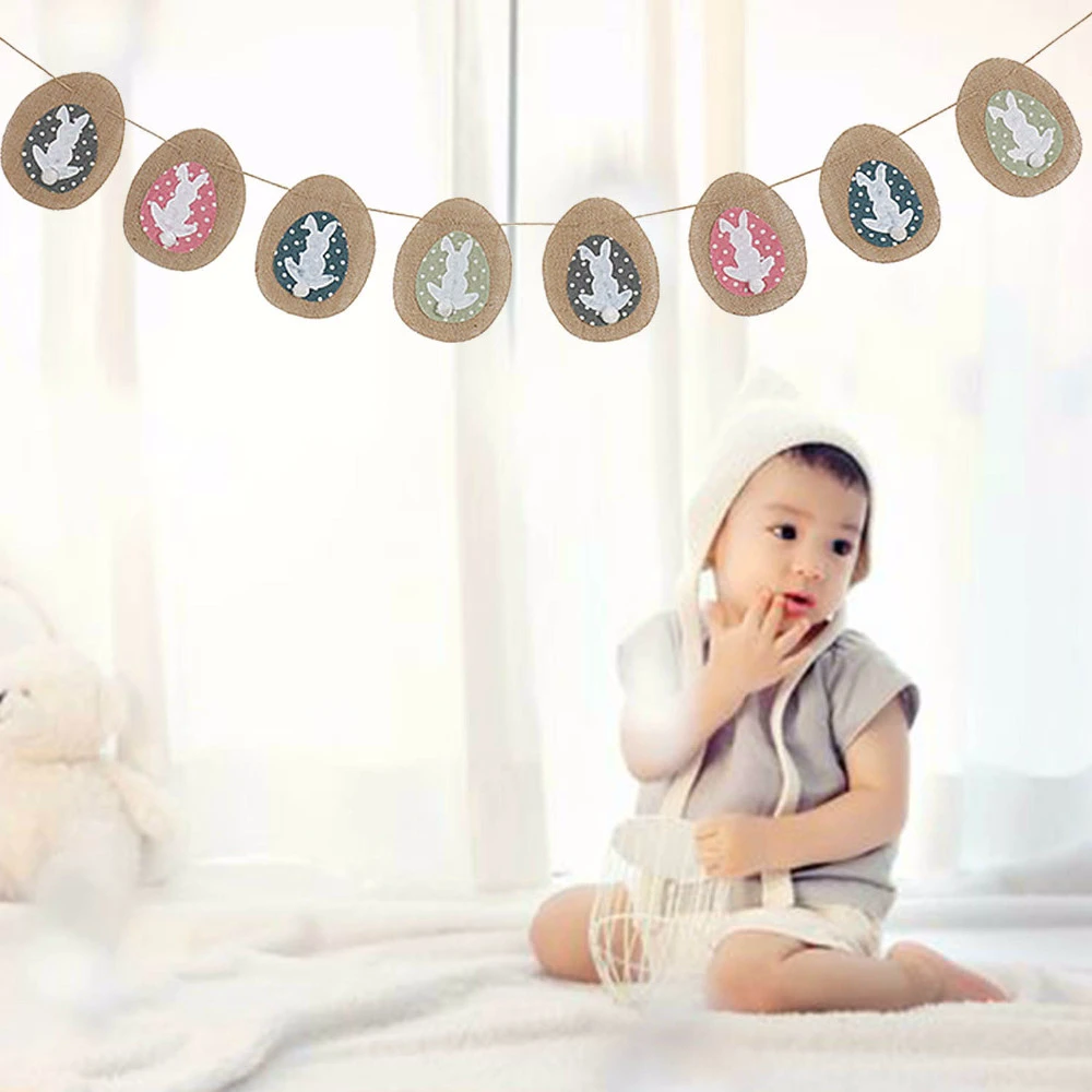 Новый Кролик Linene пасхальные баннеры мешковины и Банни печати бандаж флаги для