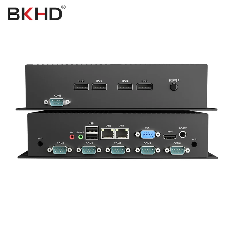 BKHD Fanless Mini PC Core i3 3217U i5 3317U Windows 10 Rugged ITX Case Industrial Computer 2 LAN HDMI 6 COM RS232 Embedded J1900