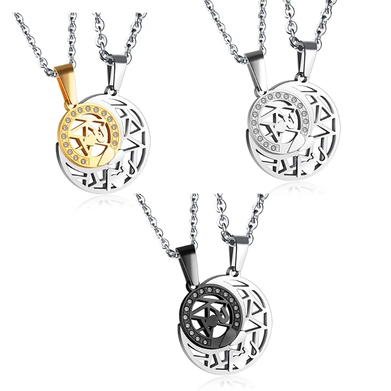 

2Pcs/set Sun Moon Letter Love Heart Stitching Couple Necklace Long Distance Necklace Jewelry Gift for Girlfriend Men