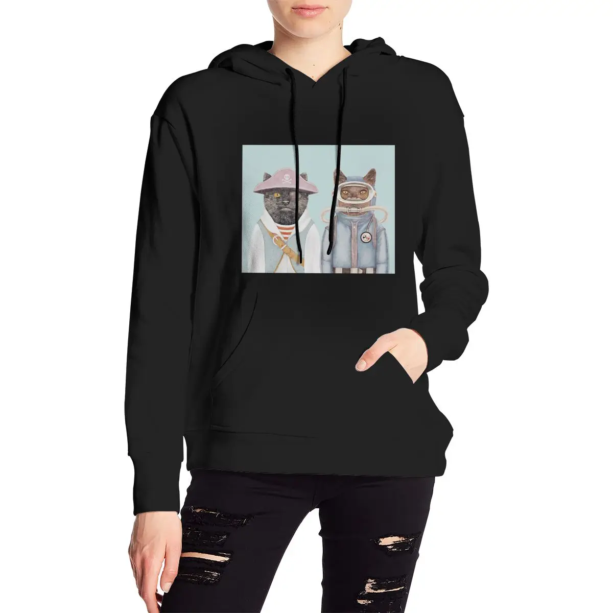 

Cat Lover novelty Print sweater 90s Women Crop Top Aquatic Cats hoodie Tops Streetwear