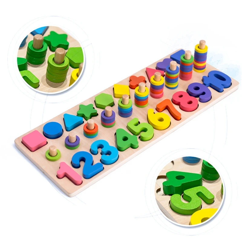 

Preschool Wooden Montessori Toys Busy Board Counting Digital Geometric Training