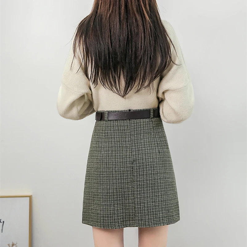 Женская модная шерстяная юбка с ягодицами новый стиль клетчатые юбки принтом
