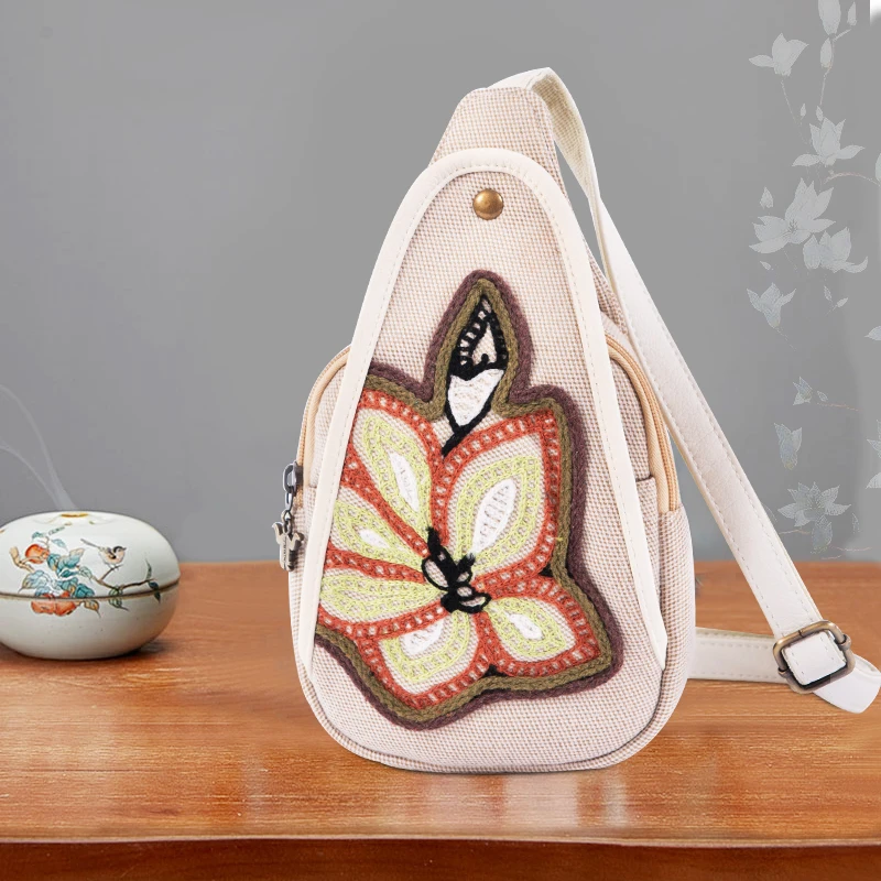 Женская нагрудная сумка Ретро стиль Модный этнический холщовая легкая