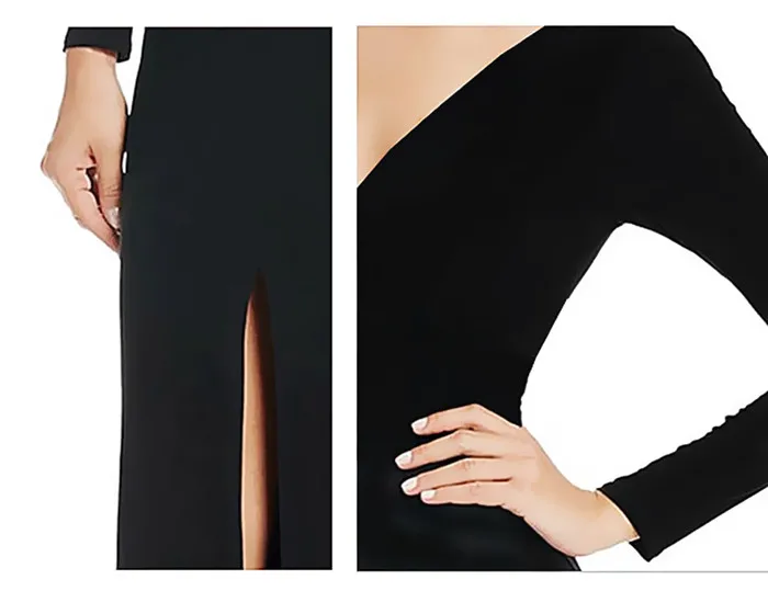 

Spring Summer European and American Women's Clothing Plus-sized Long Dress V-neck Long-Sleeve Modal Backless Slit Office