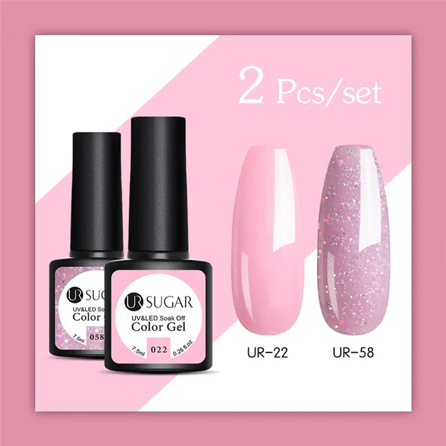 Ur Sugar 2 шт./лот Блеск УФ-гель для ногтей набор Полупостоянный верниш верхнее покрытие УФ светодиодный гель лак замочить от розового цвета серии - Цвет: 2pcs set2