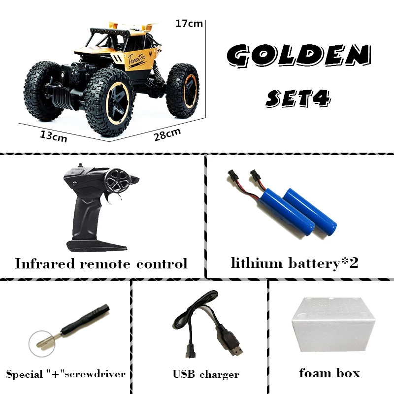 golden1battery 1:18 4wd автомобиль с дистанционным управлением, Радиоуправляемый автомобиль, 2,4g, автомобиль с дистанционным управлением, скалолазание, игрушечный автомобиль, шоссе, грузовик, детский - Цвет: golden1battery