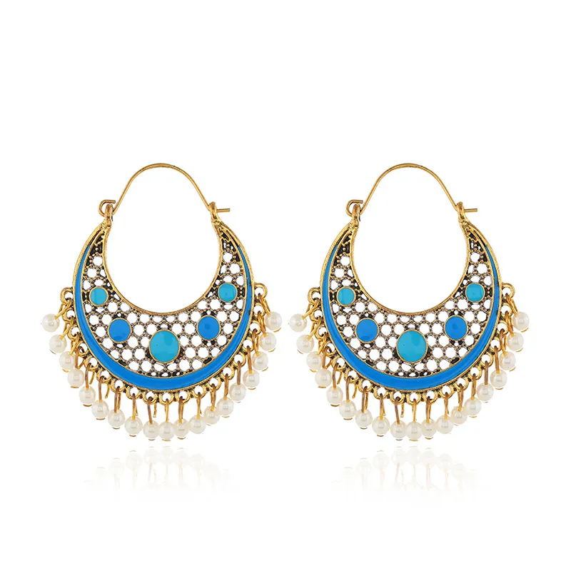 Женские индийские серьги Jhumka из Египта большие геометрические с жемчугом и