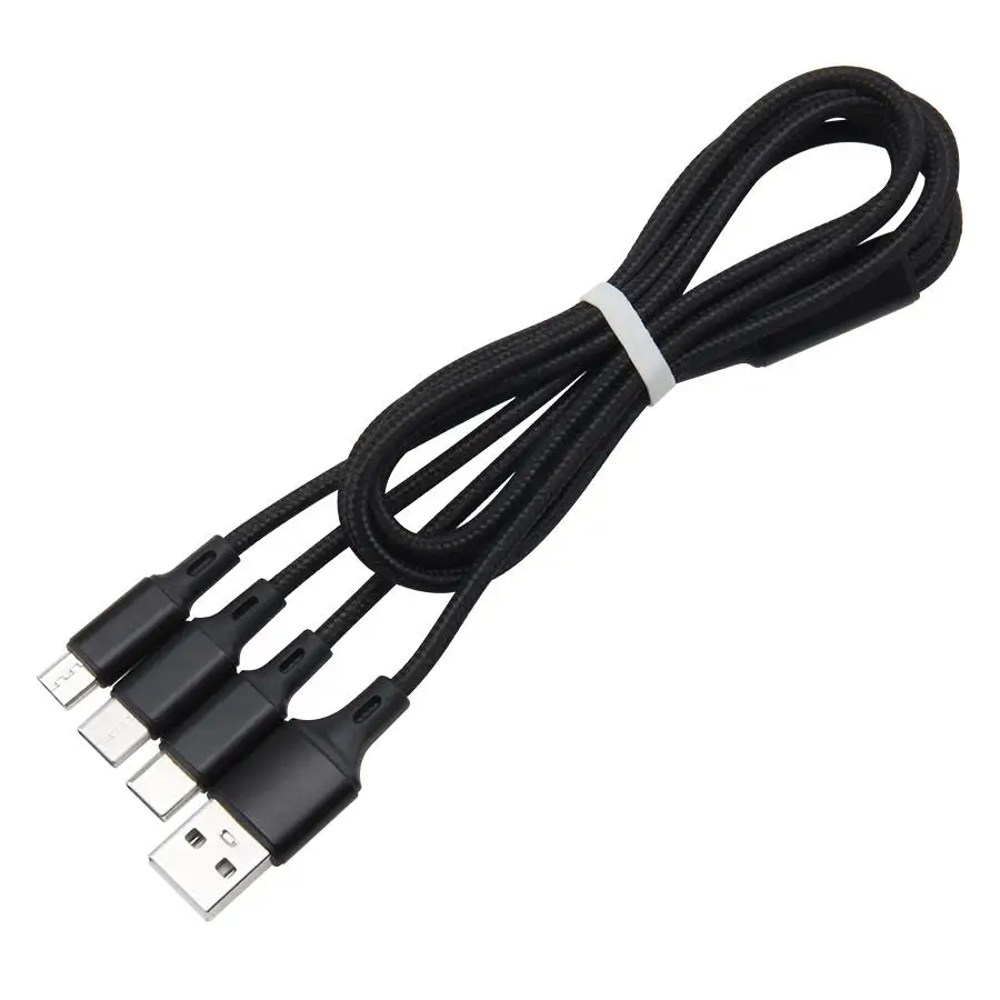 1 2m 2 4a quick 3 in 1 nylon braided charging cables 8 pin micro usb type c for samsung android charger cord fast phone cable free global shipping