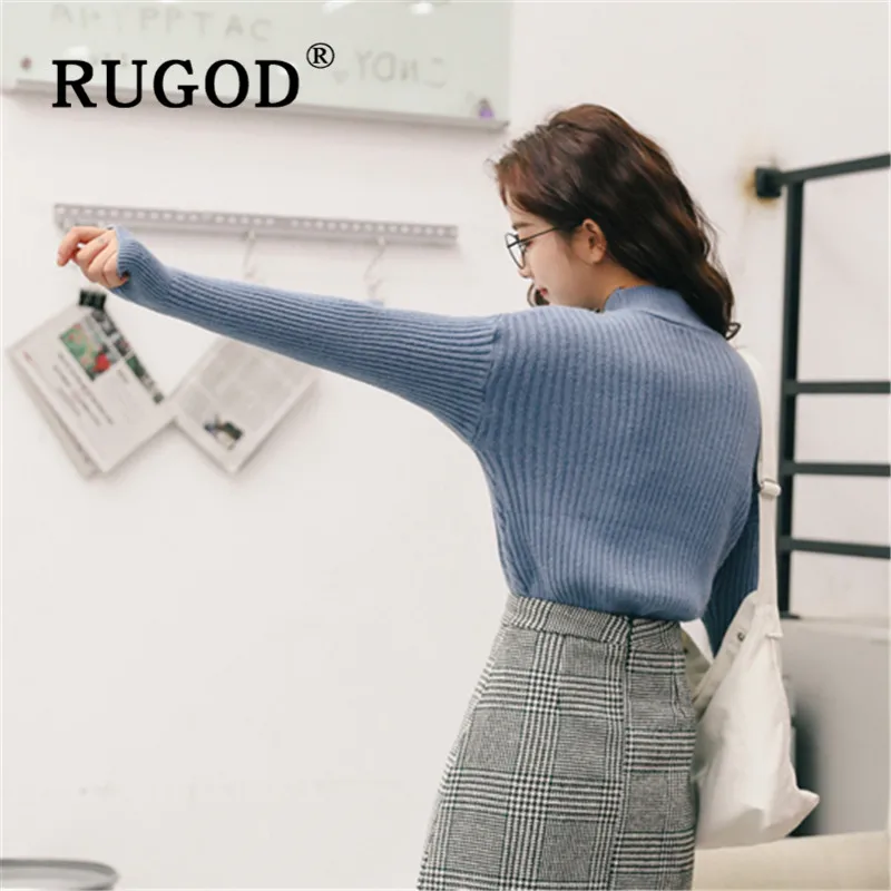 RUGOD Однотонный свитер пуловер с полуворотником Корейская одежда джемпер Зимние