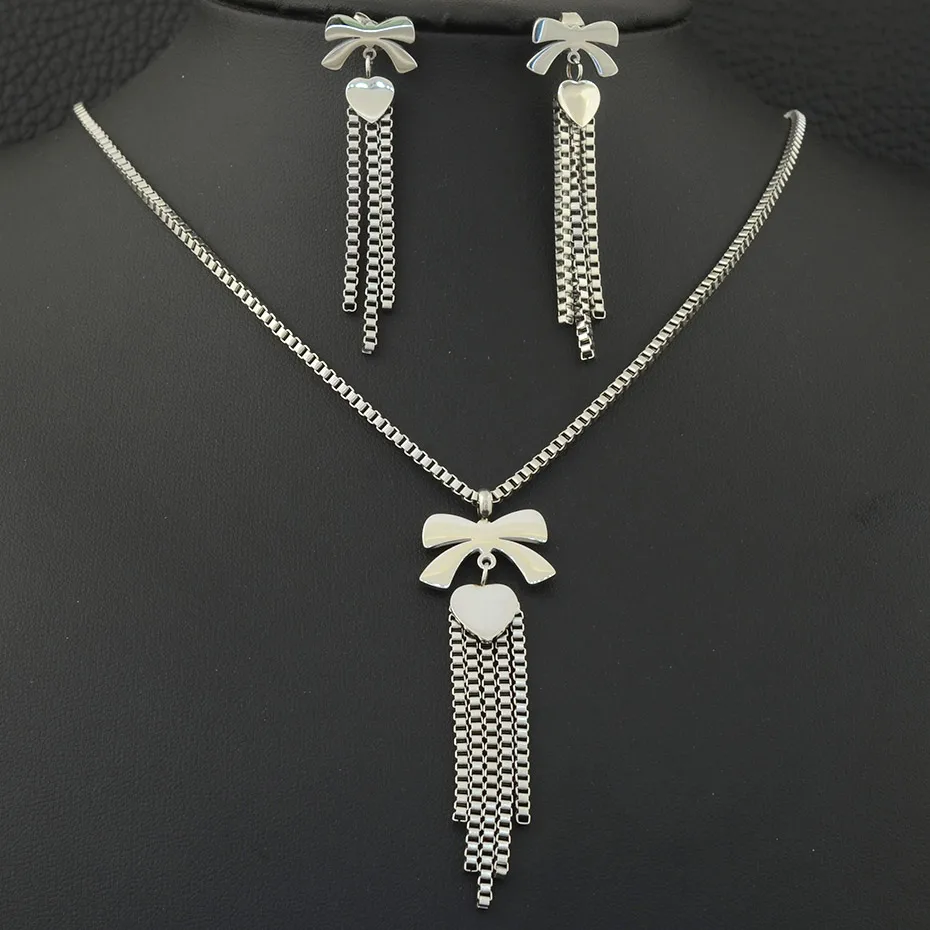 Модные Ювелирные наборы из нержавеющей стали серьги ожерелье кулон для женщин и