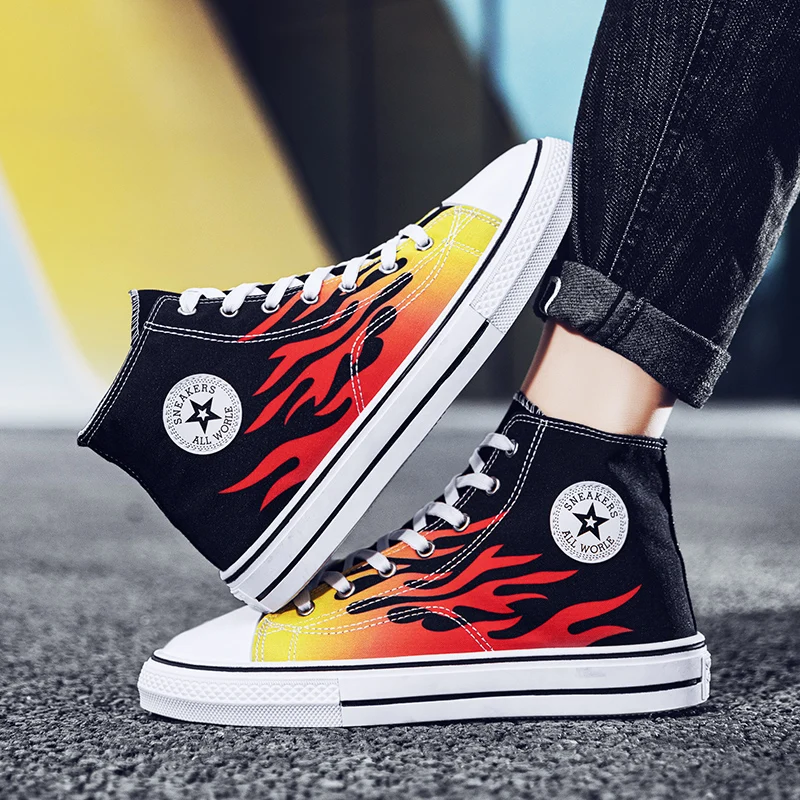 

High Top Men Canvas Shoes Walking Sneakers Young Men Cool Sneakers Casual Men Vulcanize Shoes Male Footwear Dropshipping
