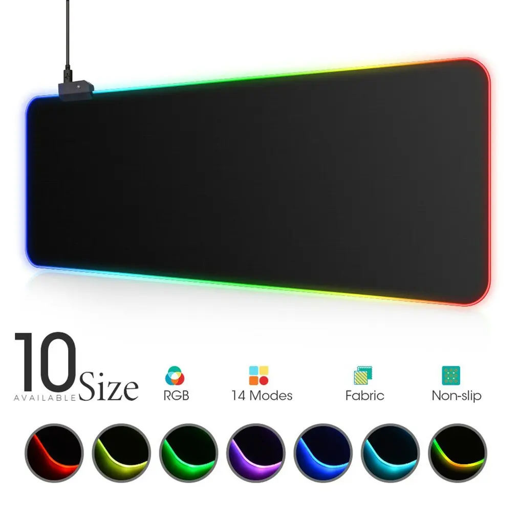 

LED Light Gaming Mouse Pad RGB Luminous Keyboard Cover USB Non-Slip Rubber Base Computer Carpet Desk Mat PC Black Game Mouse Pad