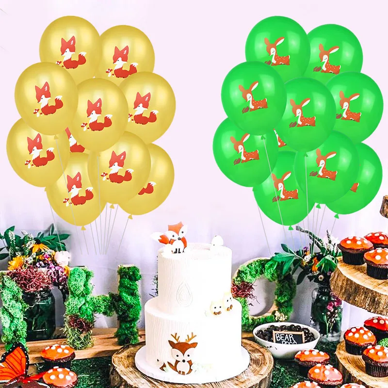 10Pcs Woodland Cute Animal Balloon Jungle Safari Happy Birthday Party Decor Kids Ballon Forest Fox Squirrel Creature Balon
