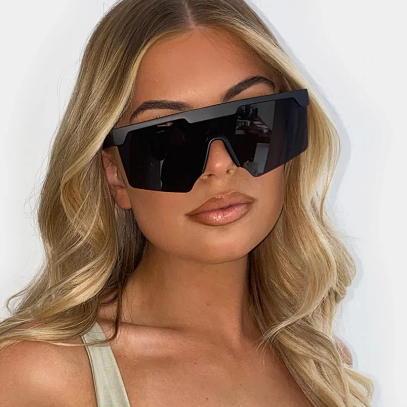 

2019 New vintage feminine glasses Oversized Square Rimless Large Lens Sunglasses For Women Vintage Retro pilot sunglasses woman