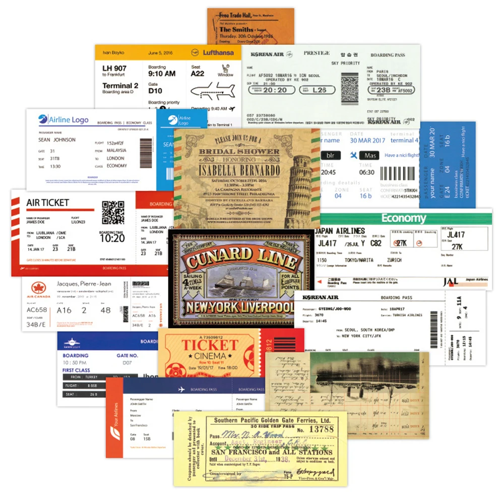 

55pcs Air Boarding Pass Stickers for Notebook Libretas Laptop Bike Helmet Waterproof Sticker Alphabet Stickers Korean Stickers
