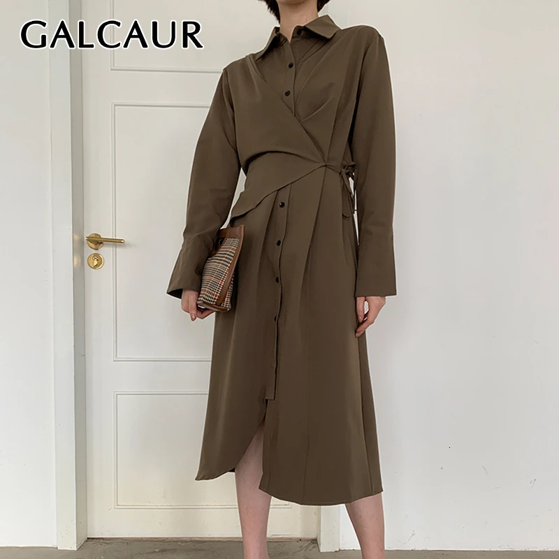 GALCAUR элегантное асимметричное женское платье на шнуровке воротник с лацканами
