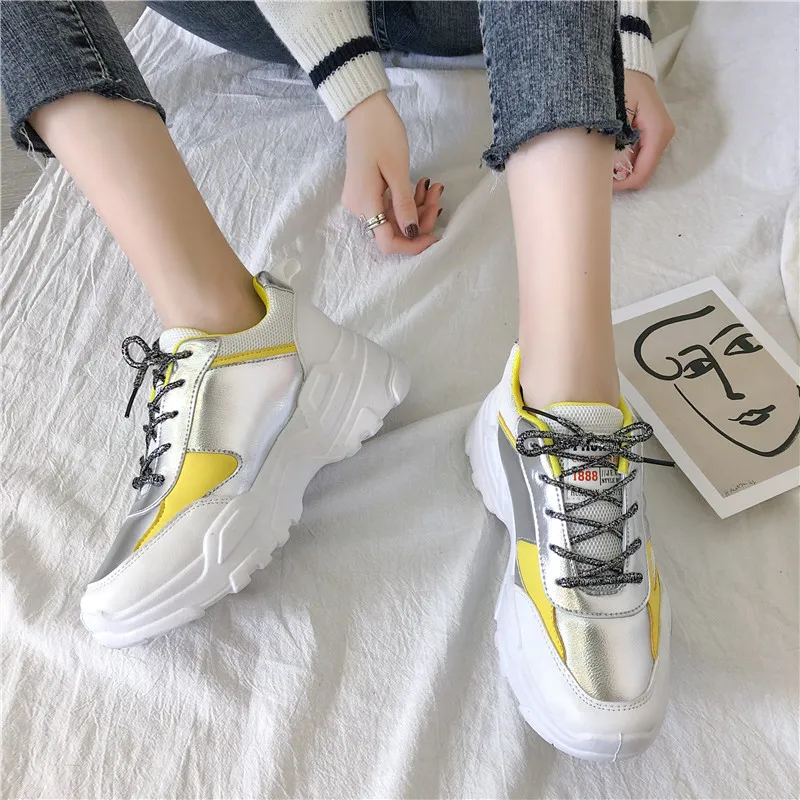 

Women Platform Shoes 2020 New Chunky Sneakers For Women White Vulcanize Shoes Casual Fashion Dad Shoes Platform Sneakers Basket