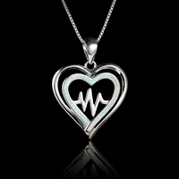 2021 boho women big heartbeat love heart necklaces charm silver color white opal pendant necklace for women wedding band jewelry