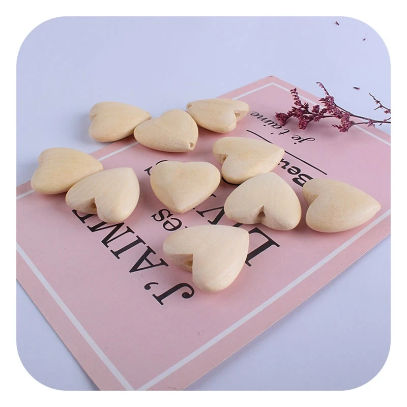 

20Pcs/Pack Baby Love Heart Teether Wooden Beads Chewing Teething Soother Molar A2UB