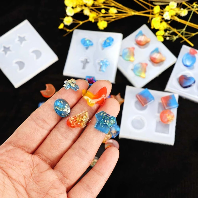 

9Pcs Epoxy Resin Earrings Charms Casting Mould Jewels Shapes Ear Studs Silicone Resin Mold Mini Earrings Molds Kit Tool J60E