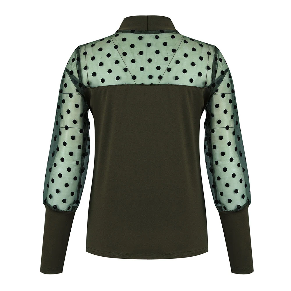 Женская блузка с длинными рукавами фонариками топы бантом в горошек из