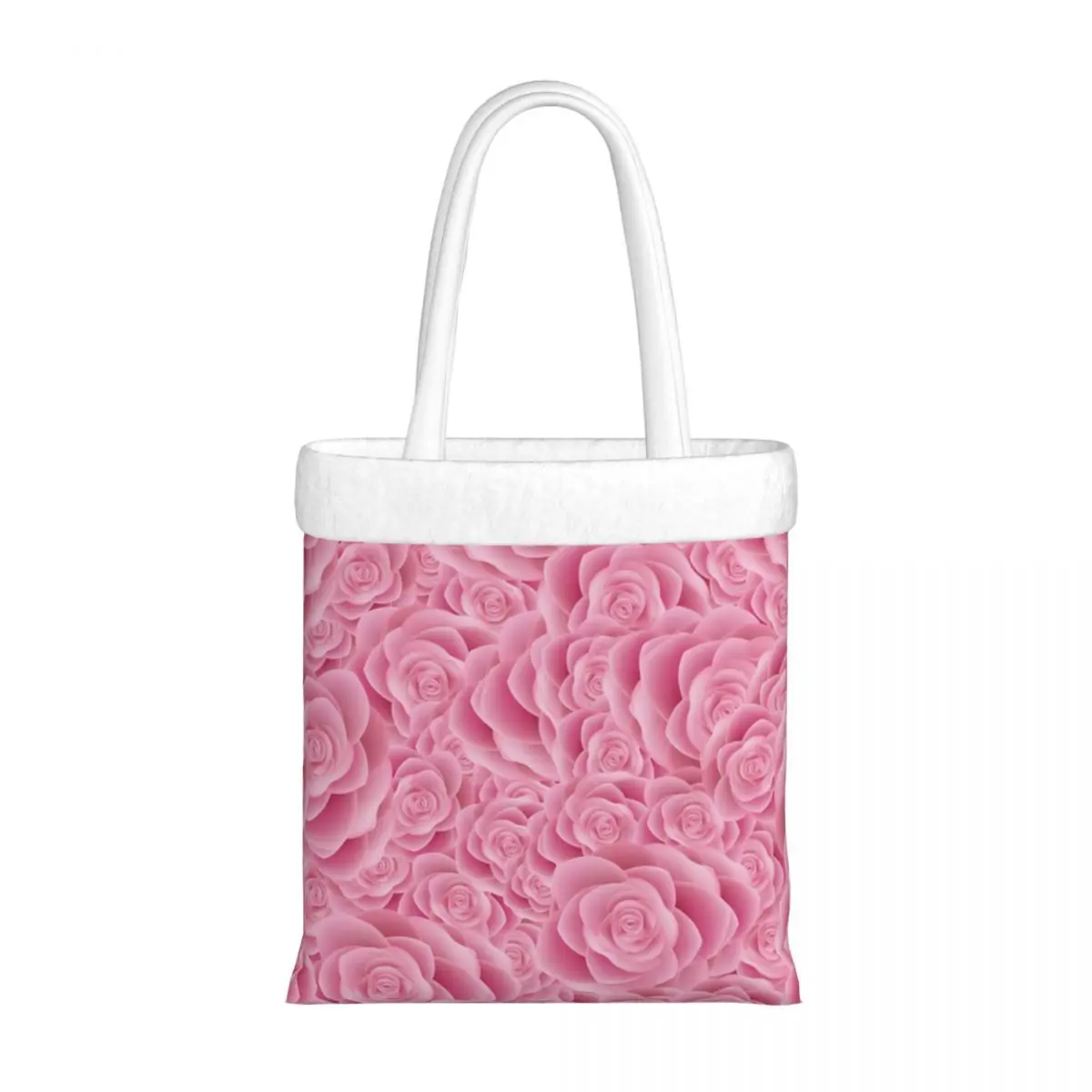 

Portable PINK Rose Pattern Fluffy Storage Bag Furry Christmas Plush Candy Bag