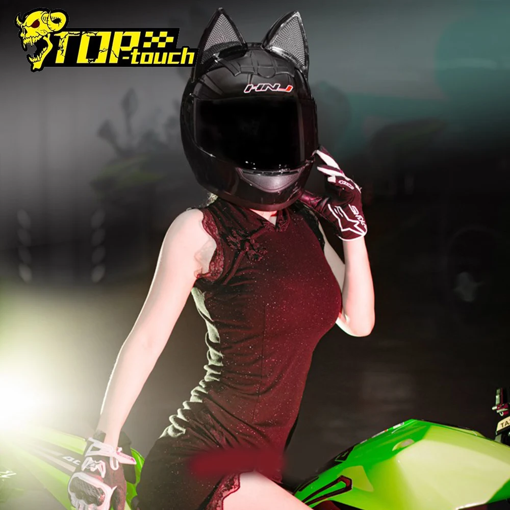 

HNJ Motorcycle Helmet Full Face Casco Moto Breathable Motocross Helmet Removable Cat Ears Helmets Detachable Bow Casco Motocross