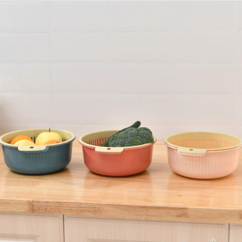 

2021 Popular Hangable Multi Household Double Layer Plastic Fruit Bowl Wash Fruit Drain Basket