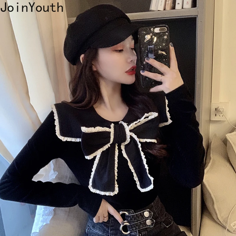 Joinyouth женские топы корейские одноцветные с бантом полная Harajuku блузки новинка 2020