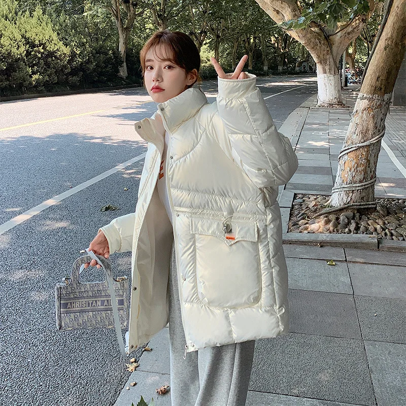 

Glossy down padded jacket 2021 new mid-length plus size thickened autumn and winter jacket fashion bread waist