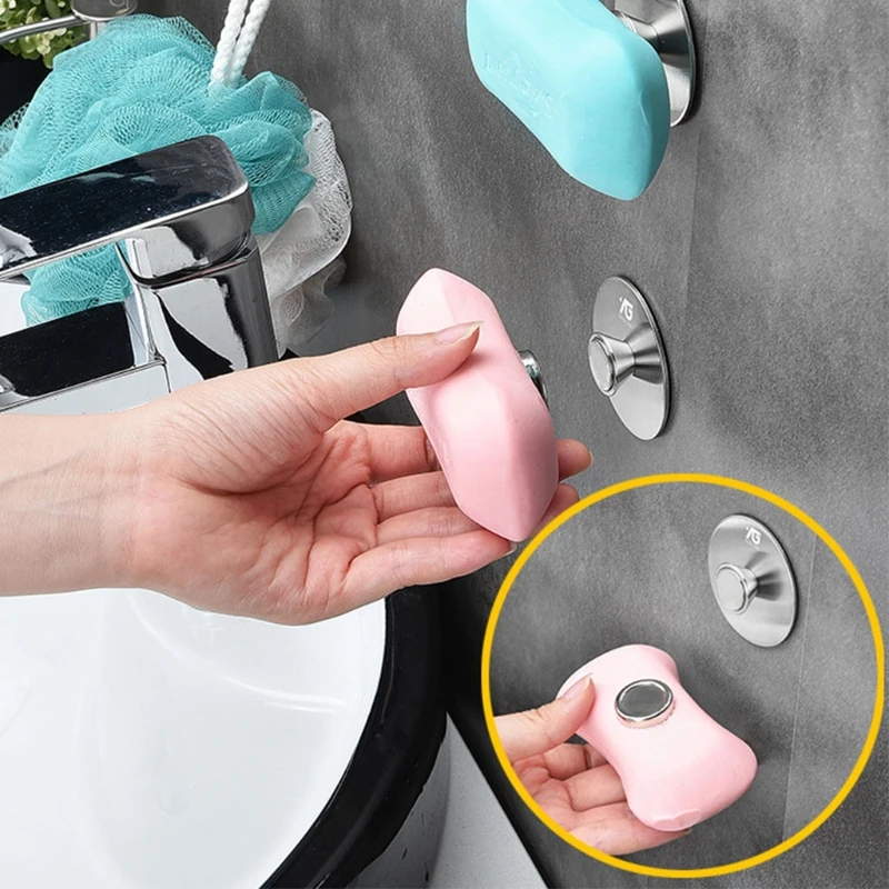 

Creative Magnetic Soap Holders Bathroom Wall Hanging Box Suction Cup Rack Silver Magnetic Holder