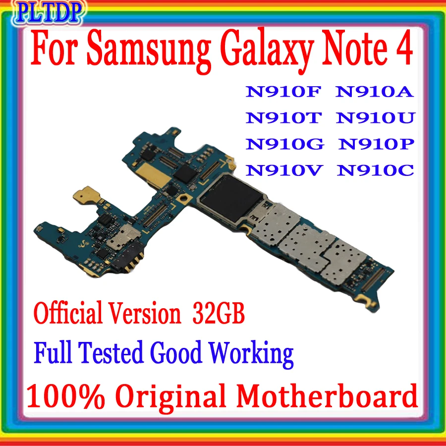 

Factory unlocked for Samsung Galaxy Note 4 N910F N910U N910A motherboard 100% Origina with full chips Logic board good tested