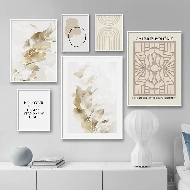 

Scandinavian Wall Art Poster Leaves Paintings Abstract Print Nordic Canvas Painting Modern Wall Pictures For Living Room Decor